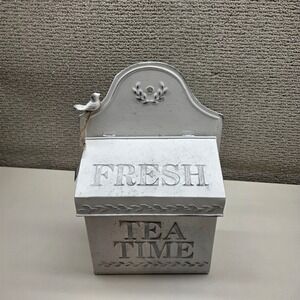 Ragon House Distressed White Galvanized Metal Fresh Tea Time Box Bird BF215003